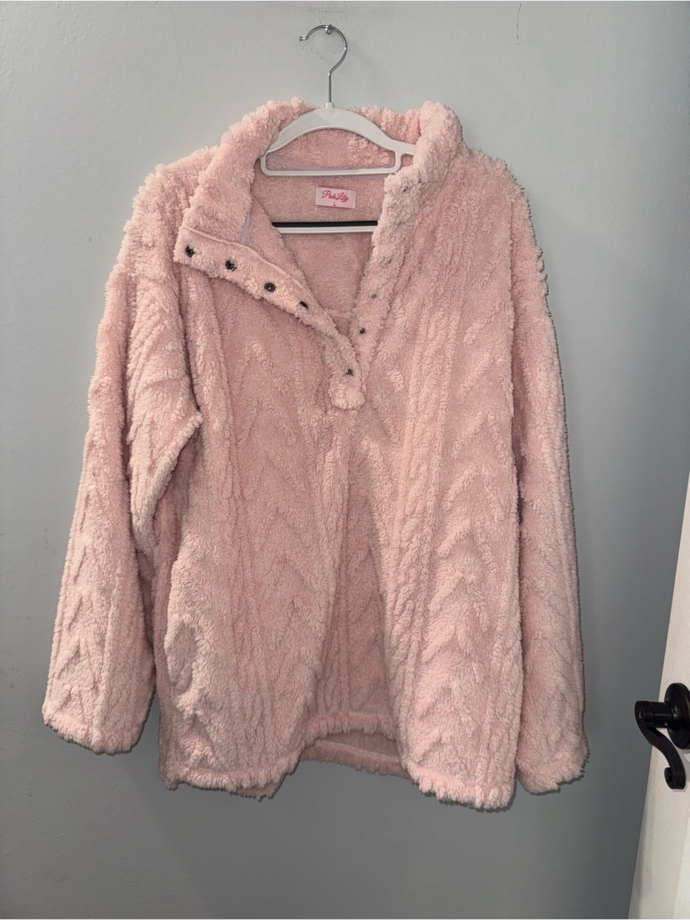 Pink Lily Blush Pink Sherpa Fleece Pullover – Size L